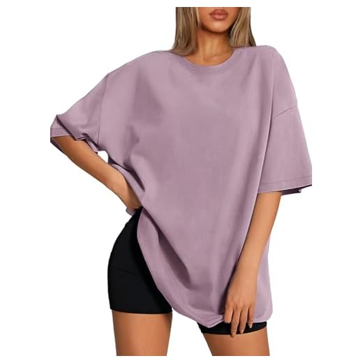 ATHMILE Womens Oversized T Shirts Loose Fit Crewneck Short Sleeve Tops Summer Casual Blouse 2025 Y2K Basic Tee Beach DarkPink