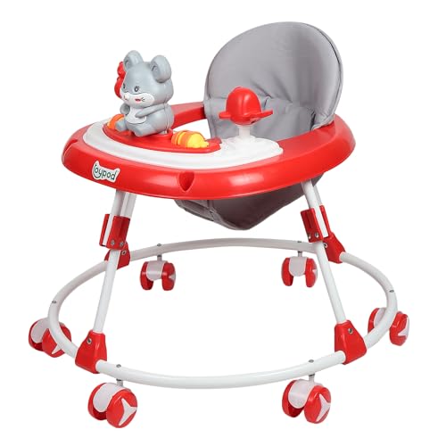 Image of JoyRide Musical Baby Walker with Adjustable Seat, Interactive Toy Bar, Foldable Design, 6-18 Months (Red)