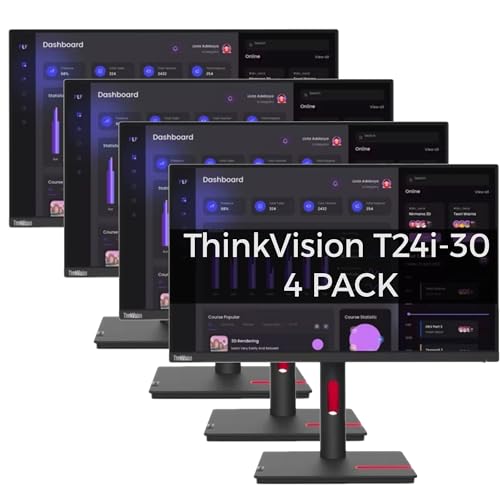 Image of Lenovo ThinkVision T24i-30 24 inch Full HD IPS Monitor - 1920x1080, HDMI, VGA, DisplayPort, USB Hub, Raven Black - for Multi-Monitor Setup 4 Pack