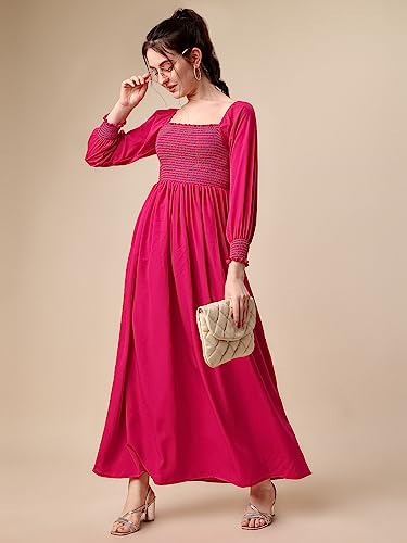 Image of Sheetal Associates Women's Casual Square Neck Crepe Solid Fit & Flare Full Length Dress