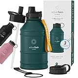 Trinkflasche Edelstahl ACTIVE FLASK + Strohhalm (3 Deckel) | Große 2,2 Liter Sportflasche BPA-frei Auslaufsicher Kohlensäure geeignet, 2l XL Wasserflasche Sport Outdoor Fitness Wasser Flasche