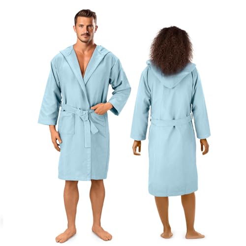 JEMIDI Mikrofaser Bademantel für Damen und Herren - Leichter dünner Bademantel Unisex - Saunamantel Reisebademantel dünn und leicht - Bathrobe