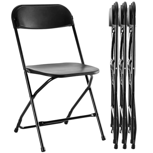 UOCFYK Folding Chairs, Indoor Outdoor Portable Commercial Stackable Plastic Chairs for Parties Weddings and Office Pack of 6, Black by UOCFYK - Used condition - US$58.85