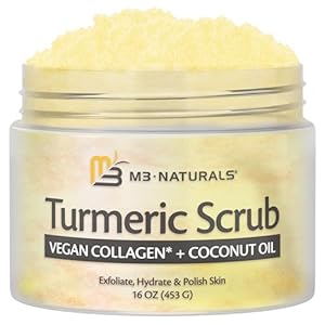 Exfoliating Turmeric Scrub and Skin Exfoliator with Collagen and Coconut Oil, Gently Exfoliates Face, Body, Hands, and Feet, Moisturizing Skincare, 16 oz by M3 Naturals