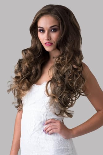 Perruque brune mi-longue à mèches blondes Nickie avec boucles | Idée coiffure femme