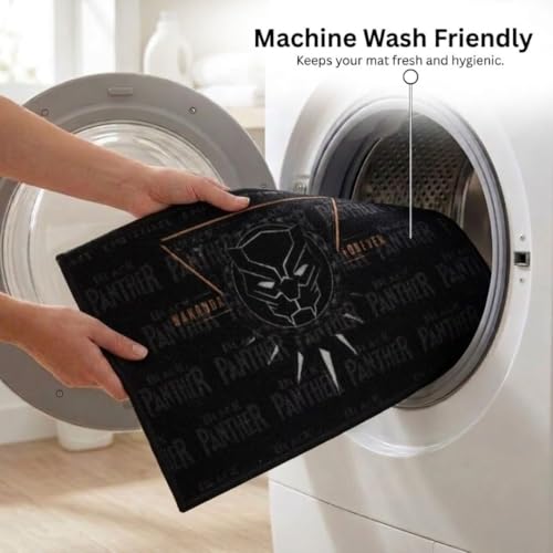 Image of Athom Living Premium Anti Slip Kids Bathmat, Durable Nylon Fabric, Soft & Comfortable, Easy to Clean, Stylish Multicolor Home Decor Mat for Doorway & Kids Room, 37x57 cm, Black Panther Design