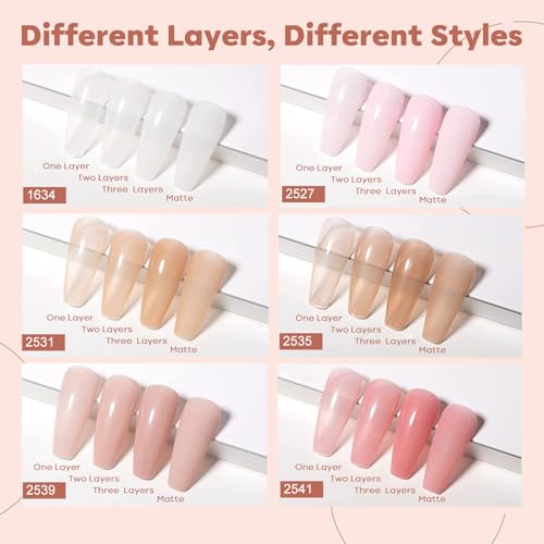 Image of modelones Gel Nail Polish 6 Colors Transparent Jelly Milky White Sheer Pink Neutral Nude Gel Polish Nail Soak off Nail Polish French Nail Art Manicure DIY Home Salon Gift for Women