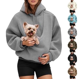 Langärmeliger Kapuzenpullover mit Katzentasche und Kängurutasche für Damen in Übergröße XXL, lustiges Sweatshirt mit Haustier-Tragetasche für Katzen und Hunde, niedlicher Hoodie mit Katzenmotiv als