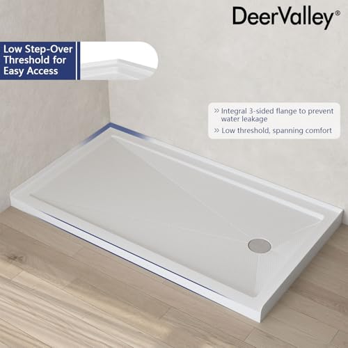 Image of DeerValley 60 inchL X 34 inchW Right Drain Shower Base in White