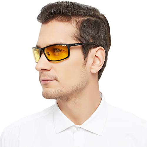 SOXICK HD Night Vision Glasses Polarized Unisex Adjustable Al-Mg Metal Frame Rainy Safe Driving Glasses (0020 - Black Frame)