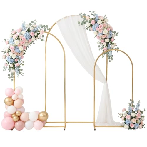 TERRE JARDIN Arche Mariage Métal Doré Lot de 3 - Arche Ballon et Décoration Mariage, Arche Cérémonie et Événement (Anniversaire, Baby Shower, Aid...