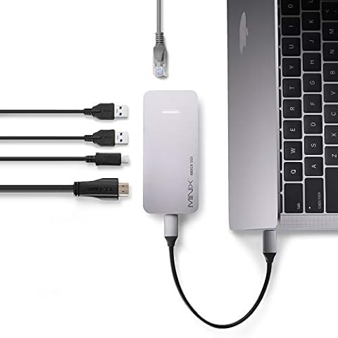 MINIX 480GB USB-C Multiport High-Speed SSD Storage Hub-Gigabit Ethernet,4K HDMI (60Hz), USB-C Pass-Through, USB 3.0-Compatible with macOS, iPadOS and Windows 10 OS. (NEO SG4-Space Gray) Cover