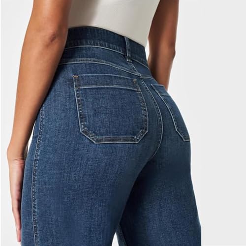 Zelobia Pants, Washed Stretch High Waisted Flared Cropped Wide-Leg Patch Pocket Jeans Tummy Wide Leg Cropped Pants2