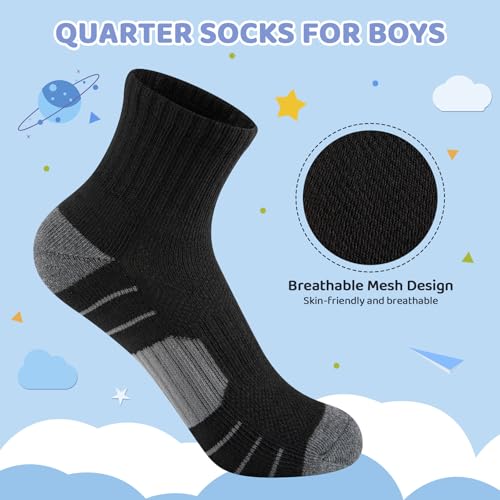 Comfoex 12 Pairs Boys Socks kids Cushioned Sport Short Quarter Athletic Sock For Little Big Kids 6-8 8-10 years3