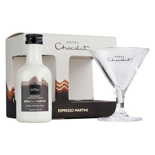 Hotel Chocolat Miniature Espresso Martini Velvetised Cream Liqueur Premium Gift Set including 5cl Espresso Martini Velvetised Cream with Branded Hotel Chocolat Martini Glass