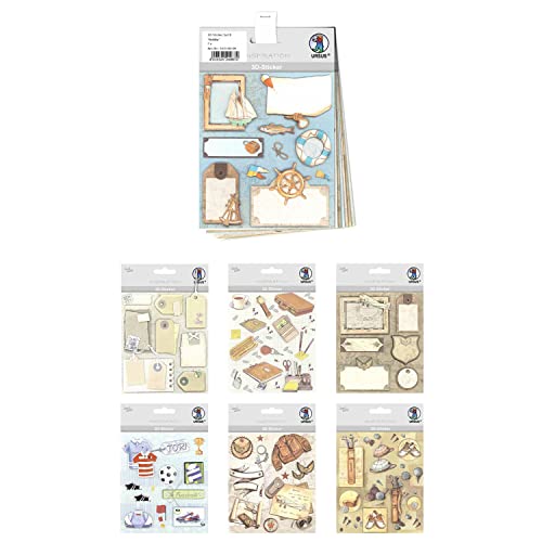 Ursus 56330009 - 3D-Sticker Set Hobby, Set mit 7 verschiedenfarbigen Stickerbogen, selbstklebend, leicht abziehbar, geeignet zur Kartengestaltung