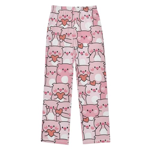 Boys' Pants Cute Pig Heart Pose Long Bottoms Jogger Pants Elastic Waist Trousers with Pockets S-XL
