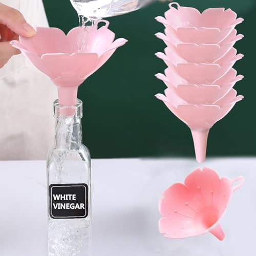 6Pcs Flower Plastic Kitchen Funnel, Hangable Multi Purpose Kitchen Funnels for Automotive Use Filling Water Bottles Canning Lab Car Oil, 3.9X4.5X3.3 Inch (Pink)