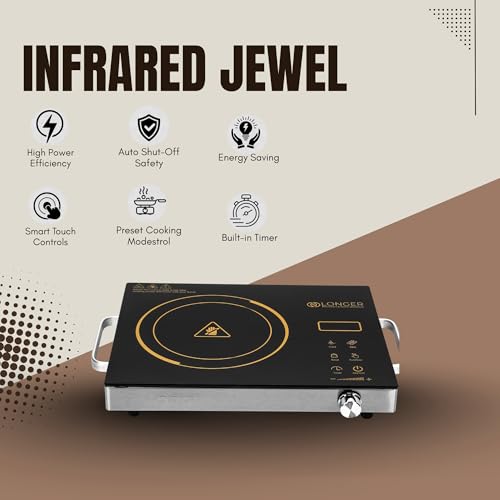 Image of LONGER 2500W Infrared Cooktop with Grill Rack - Dual Control (Touch + Knob), Crystal Glass Hot Plate, Digital Display, 240V Portable Electric Stove, Universal Cookware Compatible