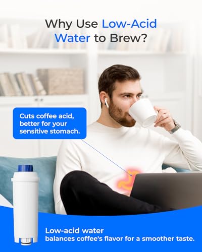 Image of Waterdrop DLSC002 Low-Acid Coffee Water Filter, Replacement for De'Longhi Filter, De'Longhi Magnifica Evo Water Filter, Smooth Balanced, ECAM /ETAM /EPAM Series, EC680 /5, TÜV SÜD Certified, 4 Pack