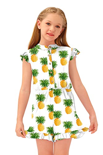 Besserbay White Pineapple Jumpsuit Button Down Casual Flutters Sleeve Elastic Romper For Big Girl 11-12 Years #TOP4
