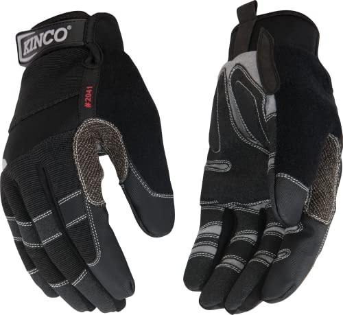 Kinco 2041-S, General Synthetic Gloves with Pull-Strap - Form Fitting, Shock Absorbing, Durable, Abrasion Resistant, Breathable, Adjustable Wrist - Construction, All-Purpose, Motorcycling - Small
