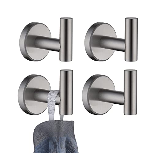 Image of JQK Bathroom Towel Hook, Coat Robe Clothes Bath Wall Hooks for Kitchen Garage SUS 304 Stainless Steel Thick 0.8mm, 4 Pack Brushed Finish, TH100-BN-P4