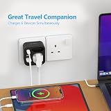JSVER 6 in 1 Adapter podróżny,UK Adapter Anglia Niemcy Wtyczka zpodróżny z 2 USB C i 2 USB A,Uniwersalny Adapter Wtyczki Typu G do Brytanii, Irlandii, Malezji, Singapuru, Hongkongu, Dubaju (Czarny)