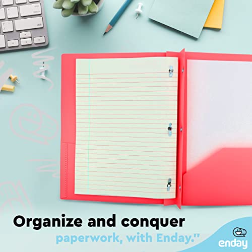Folders With Pockets Red, Plastic 2 Pocket Folder W/ 3 Prongs For Letter Size Sheets, Colored Poly Folders W/Fasteners, Also Available In Purple, Green, Blue, Pink, And Grey, 1 Pc - By Enday #TOP5