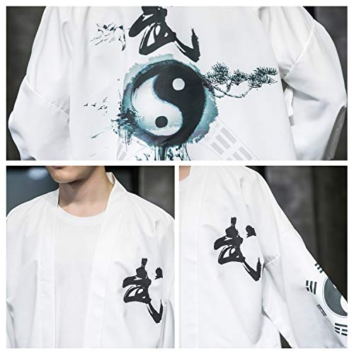 Image of Men's Japanese Kimono Robe Jacket Lightweight 3 /4 Sleeve Open Front Yukata | Silky Smooth Fashion Print Happi Coat Lightweight Breathable Loose Unisex Haori Casual Summer Cardigan Daily Beach Vacation