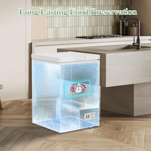 Image of Chest Freezer 4.2 Cubic Feet Deep Freezer with Removable Storage Basket 7 Adjustable Temperature Energy Saving, Super Quiet for Garage, Office, Kitchen, or Apartment