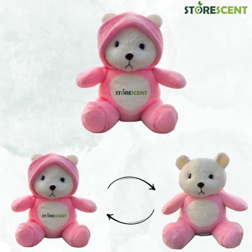 Image of Storescent Hooded Teddy Bear Plush Toy | Soft & Cute Stuffed Animal Toy for Hugging for Kids & Loved Ones - Light Pink 45cm