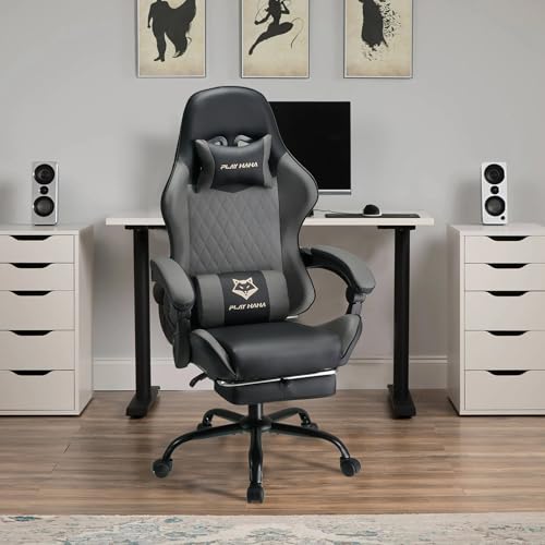 Play haha.Ergonomic reclining seat with footrest adjustable headrest and lumbar cushion high back support padded armrests PU leather finish for gaming home or office use - Image 3