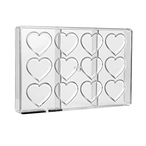 Greyas Cm 3839 Luis Amado Clear Polycarbonate Chocolate Mold Candy Mould With 12 Low-Heart Cavities, Each 53Mm X 44.9Mm X 5.4Mm High #TOP2