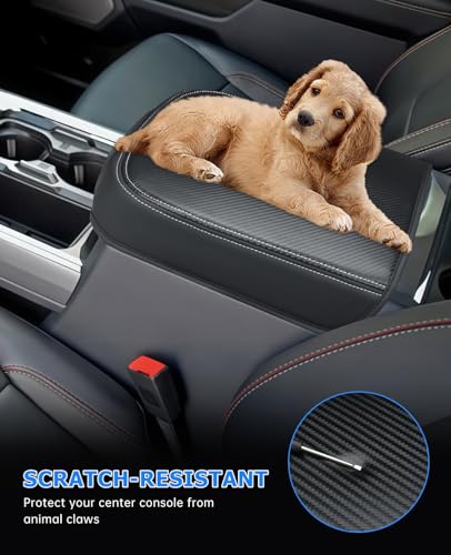 Image of INTGET Center Console Cover for 2026 Ford F250 F350 F450 F550 Super Duty Accessories 2023 2024 2025 XLT Car Interior Armrest Arm Rest Leather Middle Cushion Lid Pad Protector(Fit Bucket Seat Only)