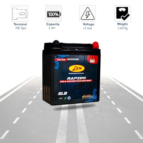 Image of Zen 5LB 12V 5AH Motorcycle Rechargeable Battery for Two Wheelers Scooters Bikes SMF VRLA Maintenance Free