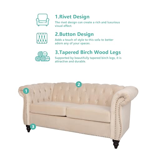 Image of QHITTY 2 Piece Living Room Set, Sectional Chesterfield Sofa Chair Contemporary Upholstered Velvet Loveseat Couch Sets for Living Room, Bedroom, Office