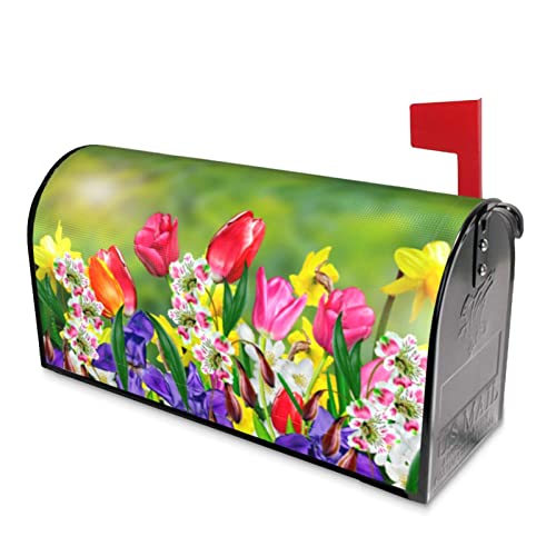Vlaxwaif Tulips Daffodils Daisy Florals Magnetic Mailbox Cover,Mailbox Wraps Post Letter Box Cover Outdoor Home Garden Decor Standard Size 21X18 In #TOP2