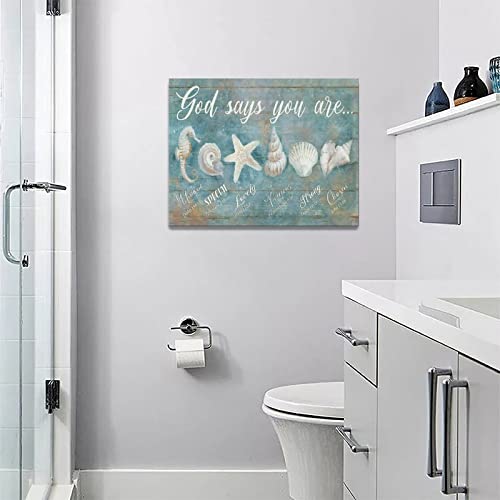 Ocean Beach Nautical Seashell Starfish Wall Art God Says You Are Wall Decor Rustic Shell Coastal Theme Pictures Canvas Prints Framed Modern Artwork For Home Living Room Bedroom Bathroom 16"X12" #TOP4