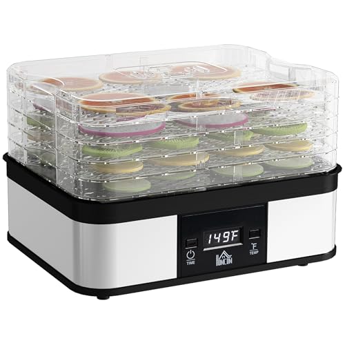 HOMCOM 5 Tier Food Dehydrator Adjustable Temp Timer 245W Black & Silver