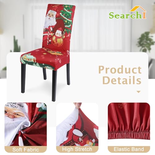 Image of SearchI Christmas Dining Room Chair Covers Set of 8, Stretch Xmas Chair Slipcovers Protector, Spandex Washable Kitchen Parsons Chair Cover for Dining Room,Christmas Decor,Holiday Party(Santa Claus)