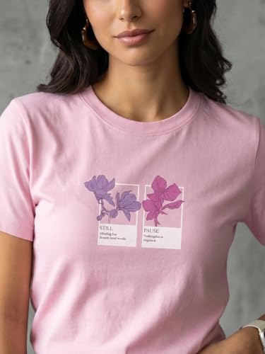 Image of Nobero Women's Graphic Printed T-Shirt | Regular Fit 180 GSM Cotton Tee for Women | Comfortable Round Neck Casual Wear