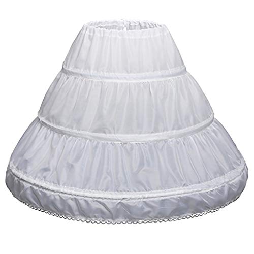 GUMEI Jupon Blanc Enfants Jupon A-Ligne 3 Cerceaux Une Couche Enfants Crinoline Dentelle Garniture Fleur Fille Robe Jupon Taille Élastique Cordon Demi-Slip Cover