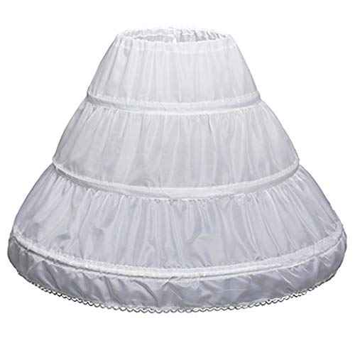 Generic White Children Petticoat A-Line 3 Hoops One Layer Kids Crinoline Lace Trim Flower Girl Dress Underskirt Elastic Waist Drawstring Half Slip