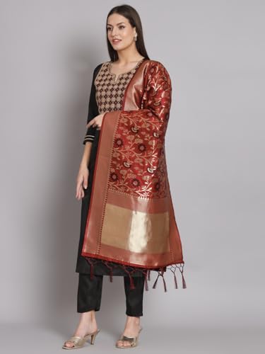 Image of VredeVogel Women's Cotton Silk Blend Kurta Pant Set with Banarasi Silk Dupatta