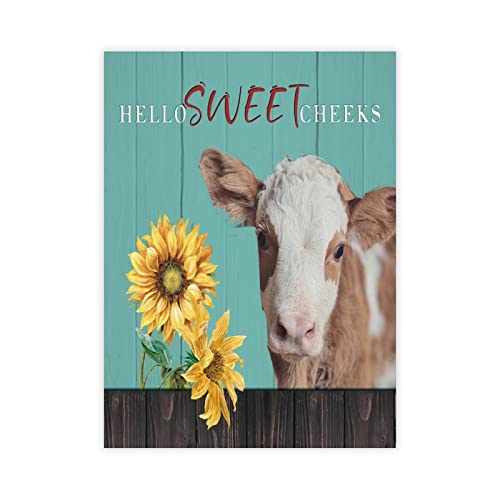Cuadro decorativo de pared Hello Sweet Cheeks, arte en lienzo de vaca para aseo y alcoba