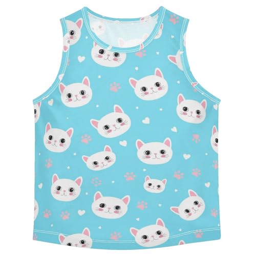 J JOYSAY Cat Paw Hearts Blue Boys Tank Top Sleeveless Muscle Shirts Quick Dry Kids T-Shirts 3-15T