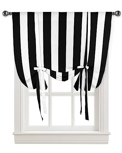 YOKOU Bow Look Tie Up Balloon Curtain, Black and White Stripes Adjustable Rod Pocket Window Shades Drape for Living Room, Bedroom?Kitchen 1 pcs 34 x45 inch