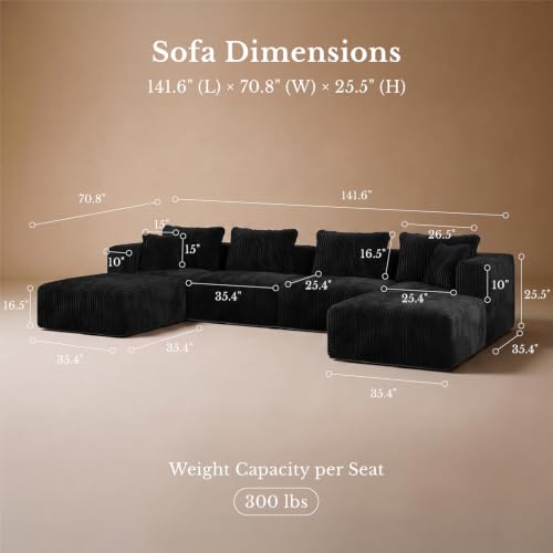 Image of Maywish Modular Boneless Couch 141'', Sectional Sofa with Chaises Deep Seat