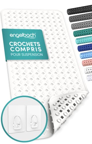 Engelbach® Tapis de Baignoire antidérapant et Anti-moisissure 88x40cm avec 2 Crochets Inclus - sans BPA, Lavable en Machine